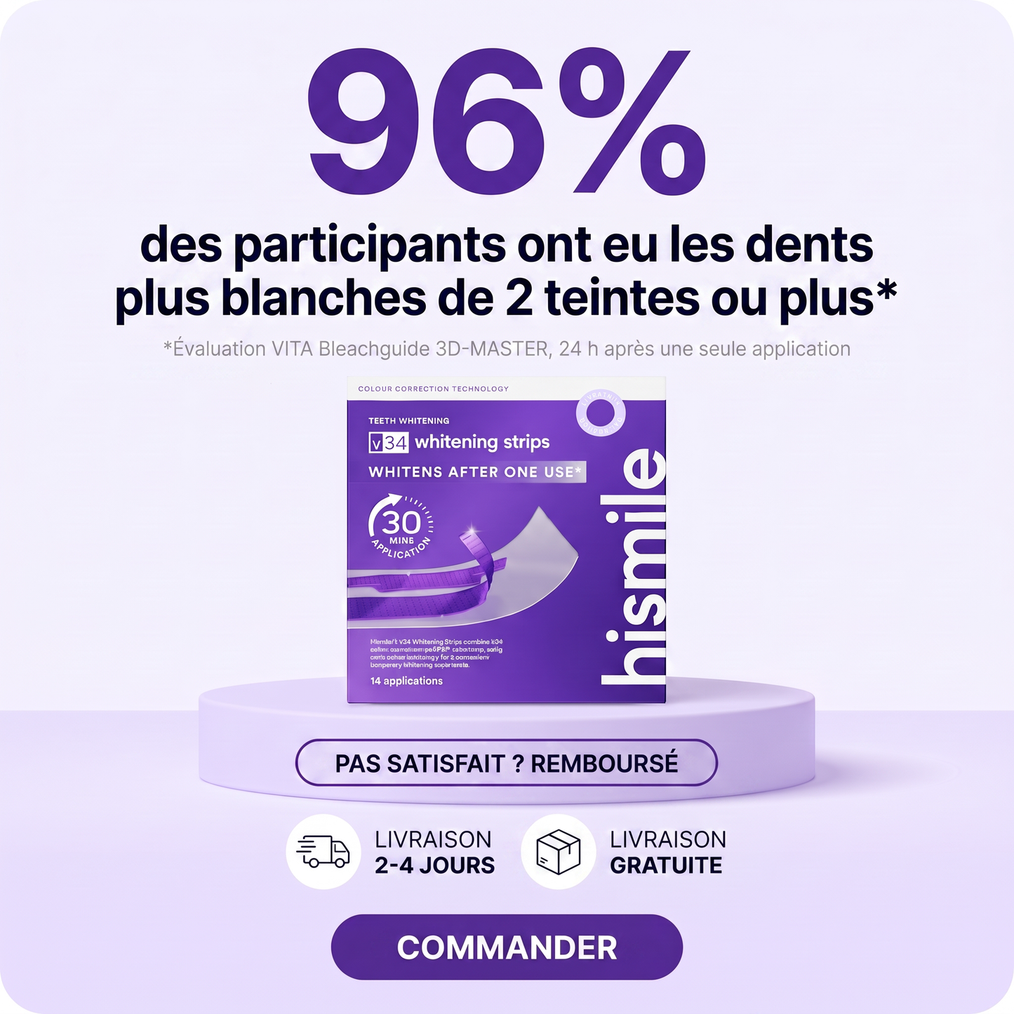 HISMILE Bandes de Blanchiment Dentaire V34 + PAP+ – 14 Applications