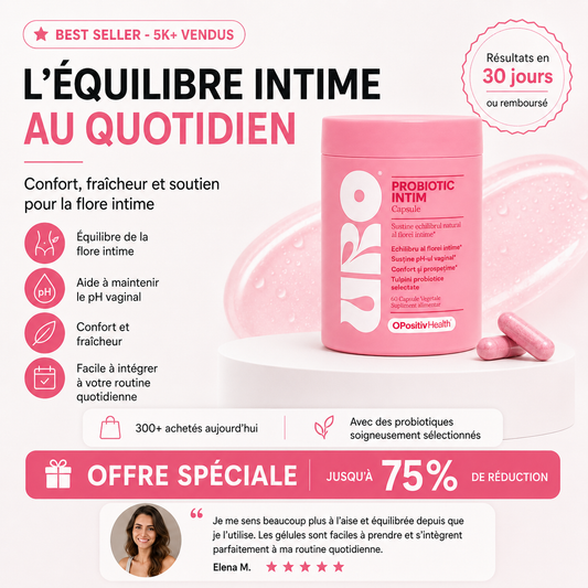 URO Probiotique Intime pour Femme – 4 Souches de Lactobacillus, 60 Gélules