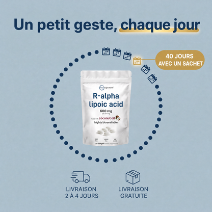 Acide R-Alpha Lipoïque 600 mg avec Huile de Coco – 120 Capsules
