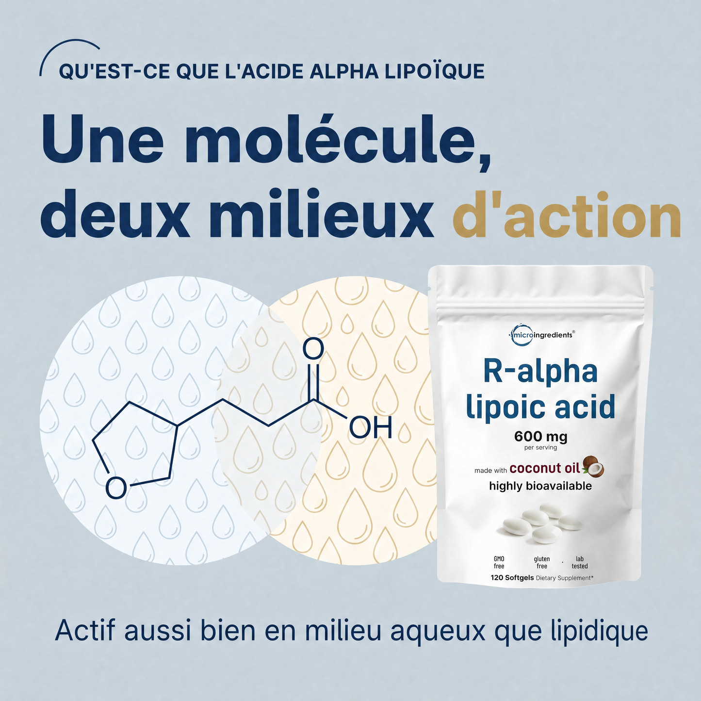 Acide R-Alpha Lipoïque 600 mg avec Huile de Coco – 120 Capsules