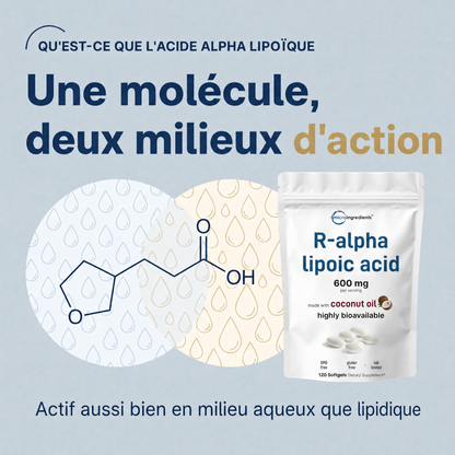Acide R-Alpha Lipoïque 600 mg avec Huile de Coco – 120 Capsules