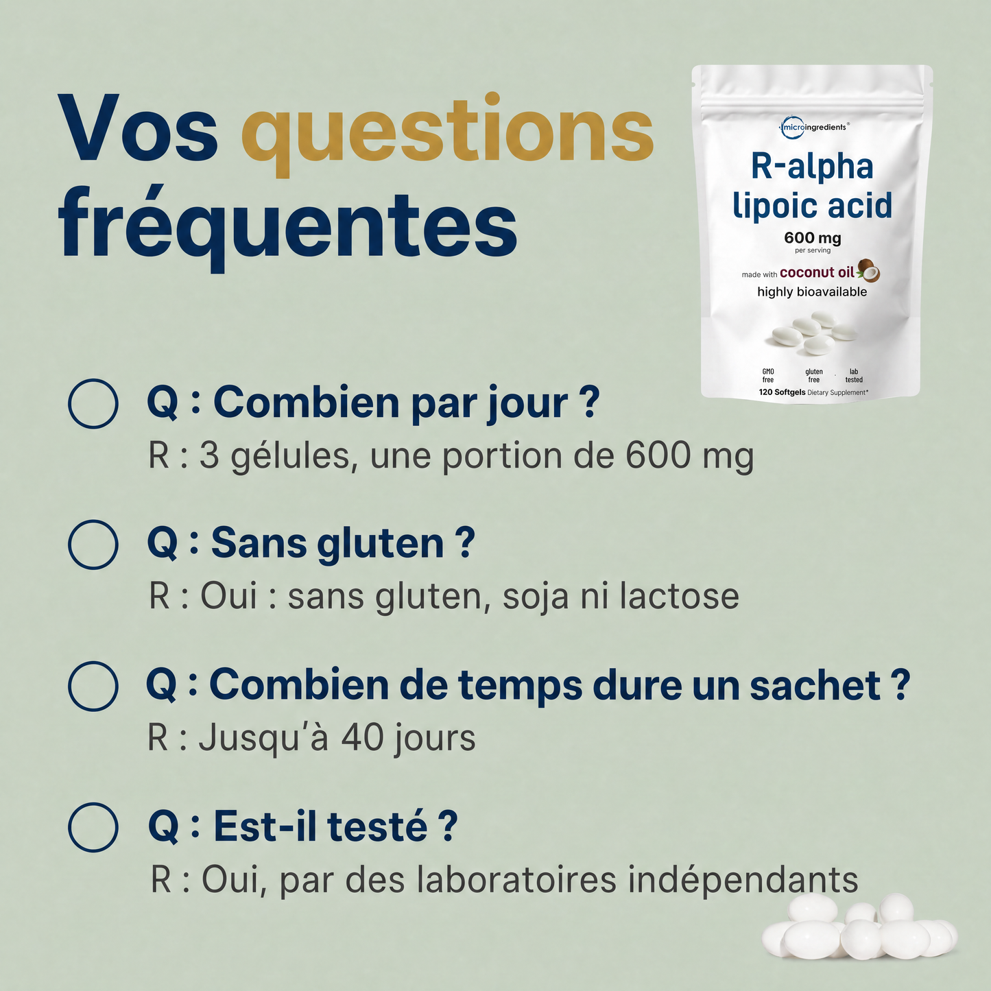 Acide R-Alpha Lipoïque 600 mg avec Huile de Coco – 120 Capsules