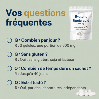 Acide R-Alpha Lipoïque 600 mg avec Huile de Coco – 120 Capsules