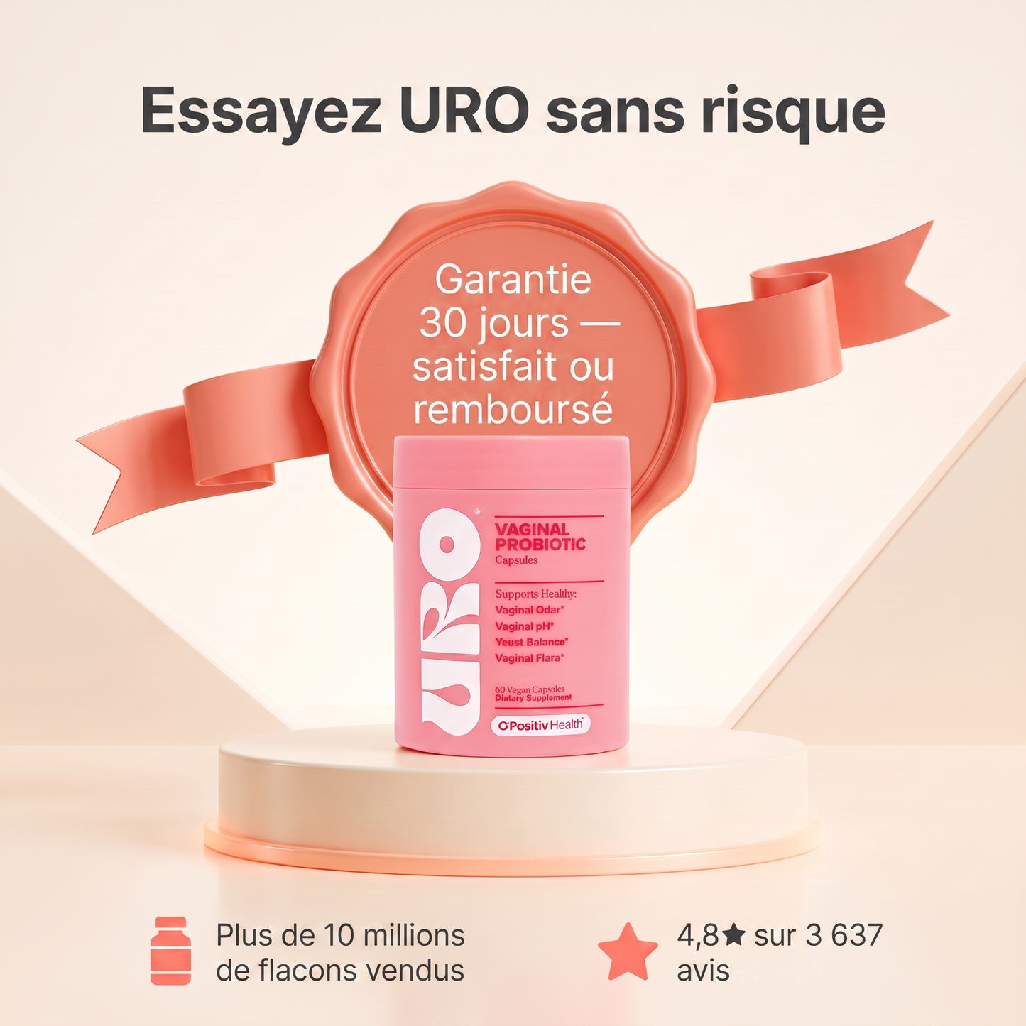 URO Probiotique Intime pour Femme – 4 Souches de Lactobacillus, 60 Gélules